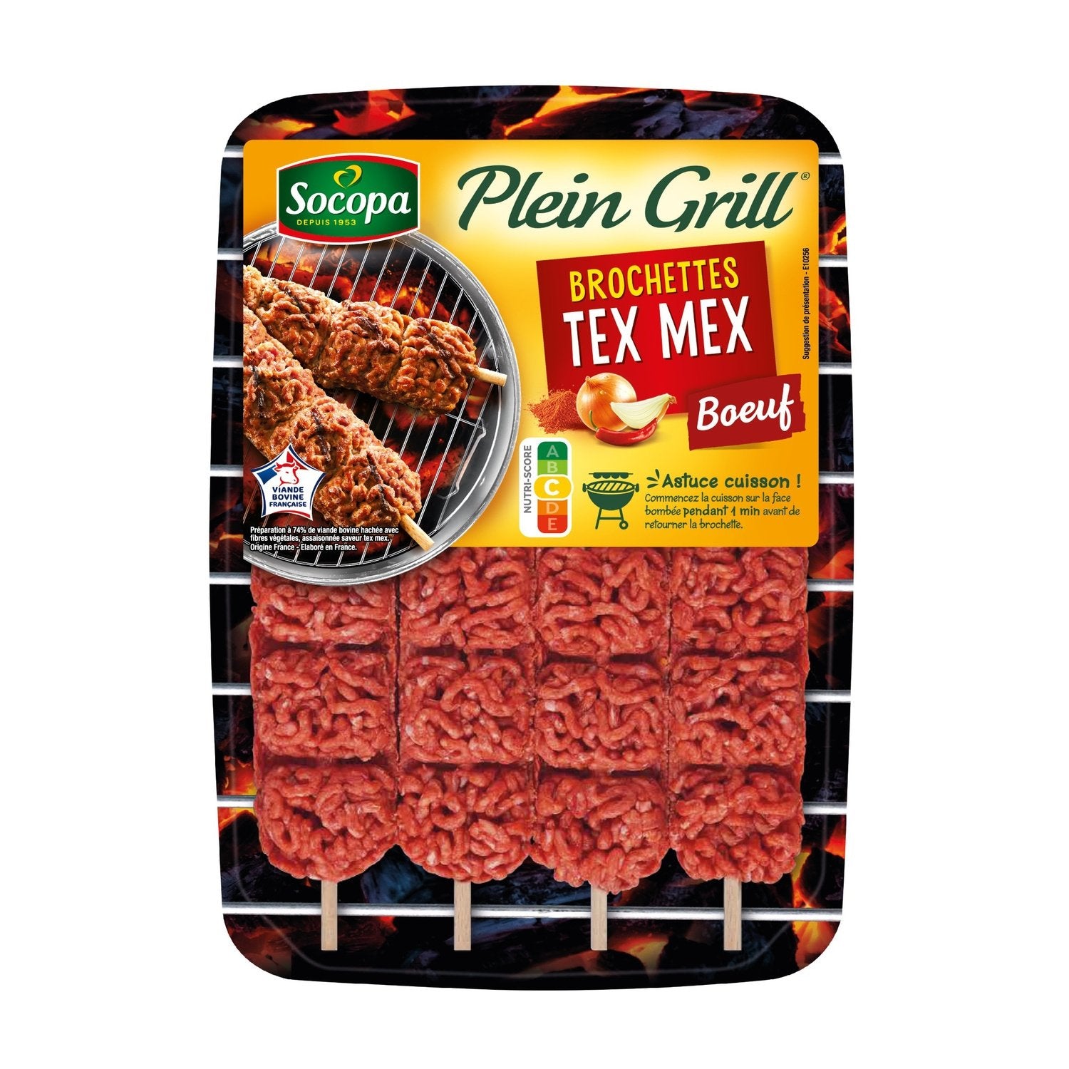 Viande Bovine : Brochettes Haché Tex Mex SOCOPA - 4  pcs - 400 g
