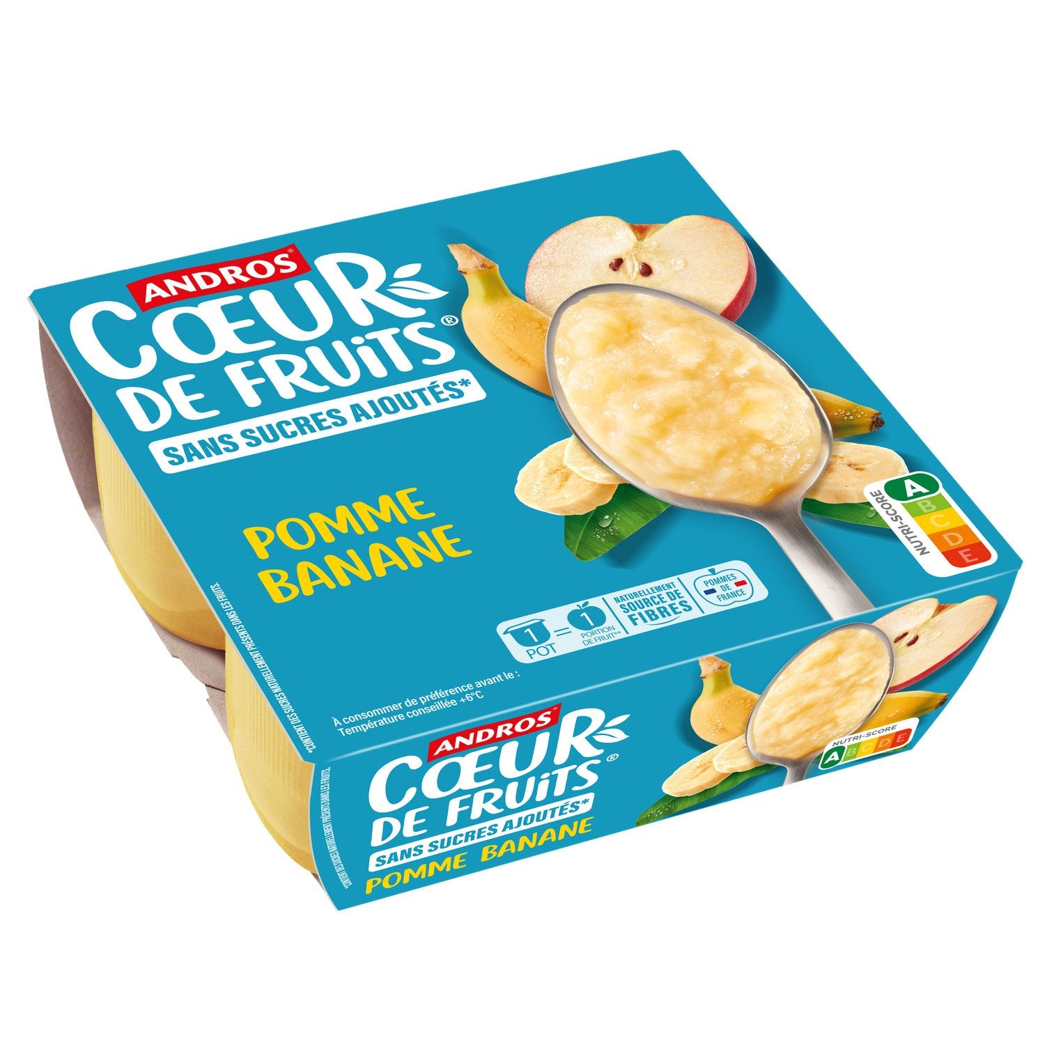 Compote Cœur de Fruits Sans Sucres Ajoutés Source de Fibres ANDROS - 4 pots de 100 G