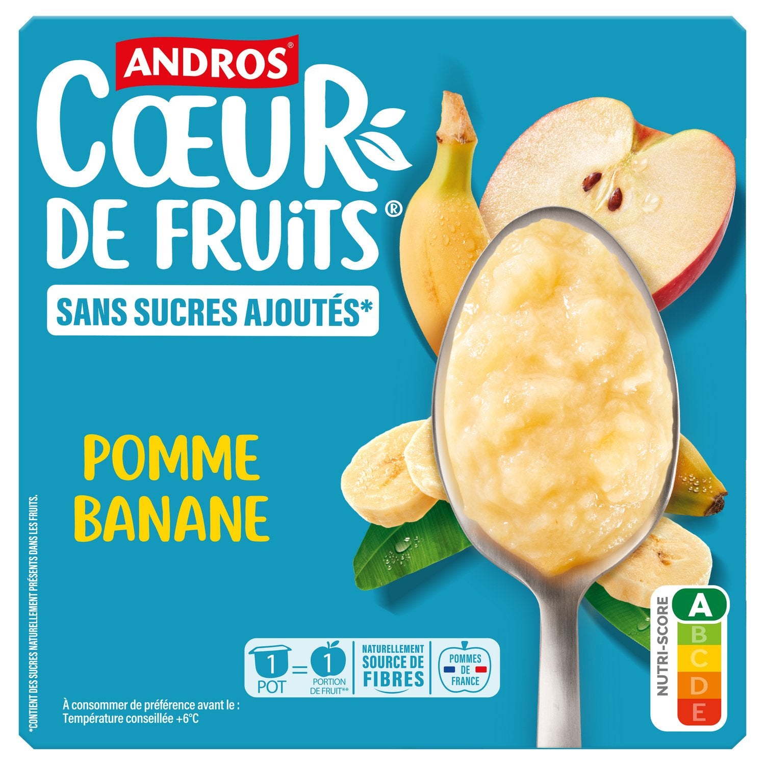 Compote Cœur de Fruits Sans Sucres Ajoutés Source de Fibres ANDROS - 4 pots de 100 G