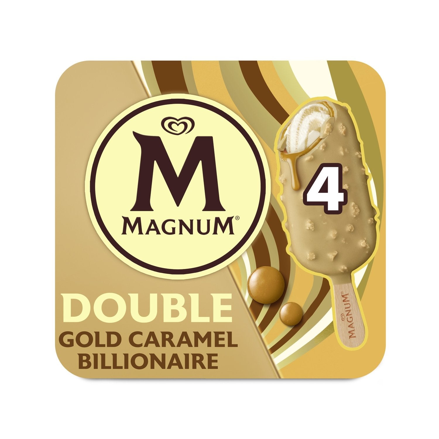 Glace Bâtonnet Double Gold Caramel Billionaire MAGNUM - la boite de 4 bâtonnets de 284 g