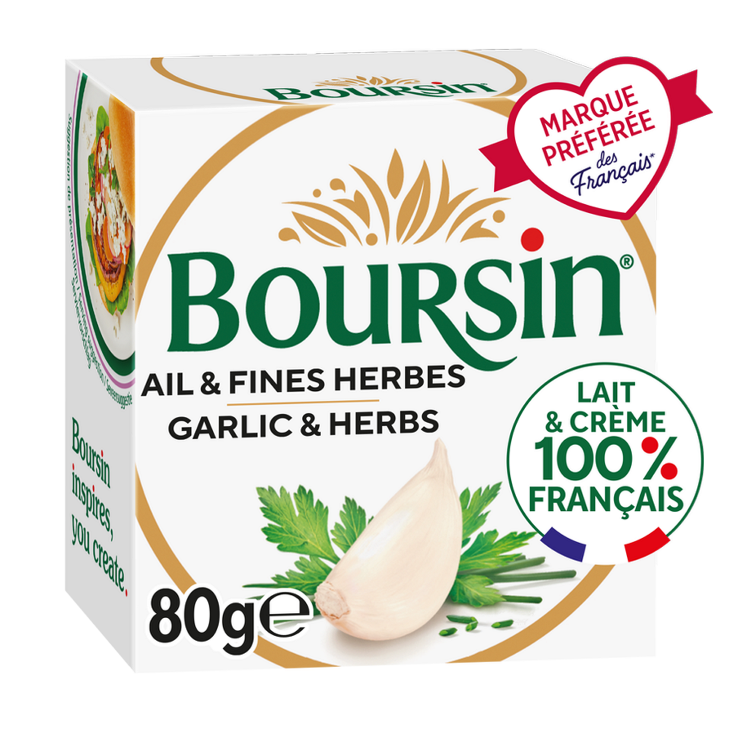 Fromage à tartiner Ail et Fines Herbes BOURSIN - boite de 80 G