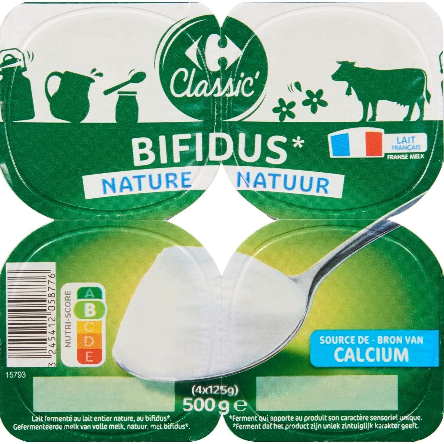 Yaourts bifidus nature CARREFOUR CLASSIC -Les 4 pots de 125 G