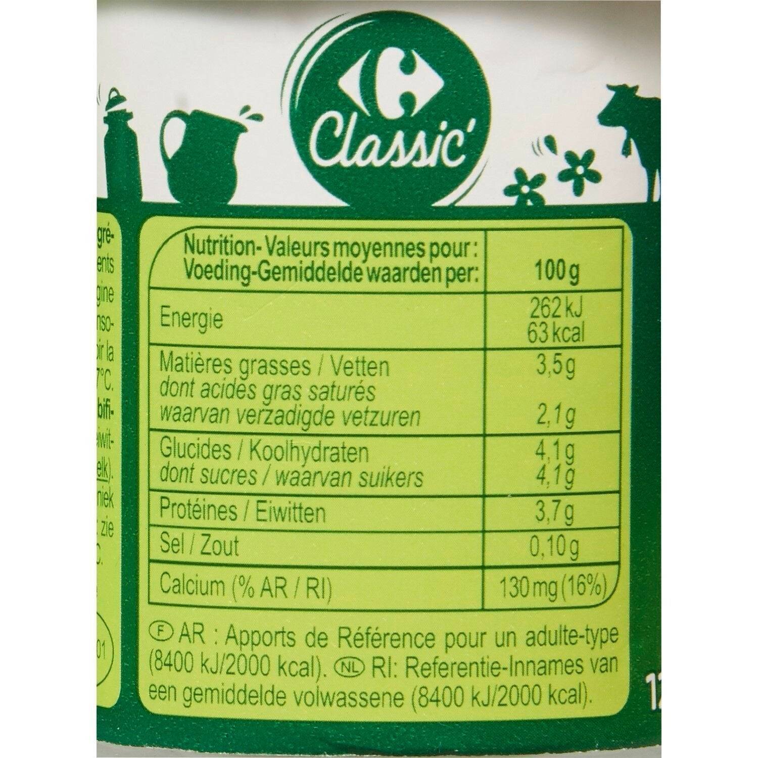 Yaourts bifidus nature CARREFOUR CLASSIC -Les 4 pots de 125 G