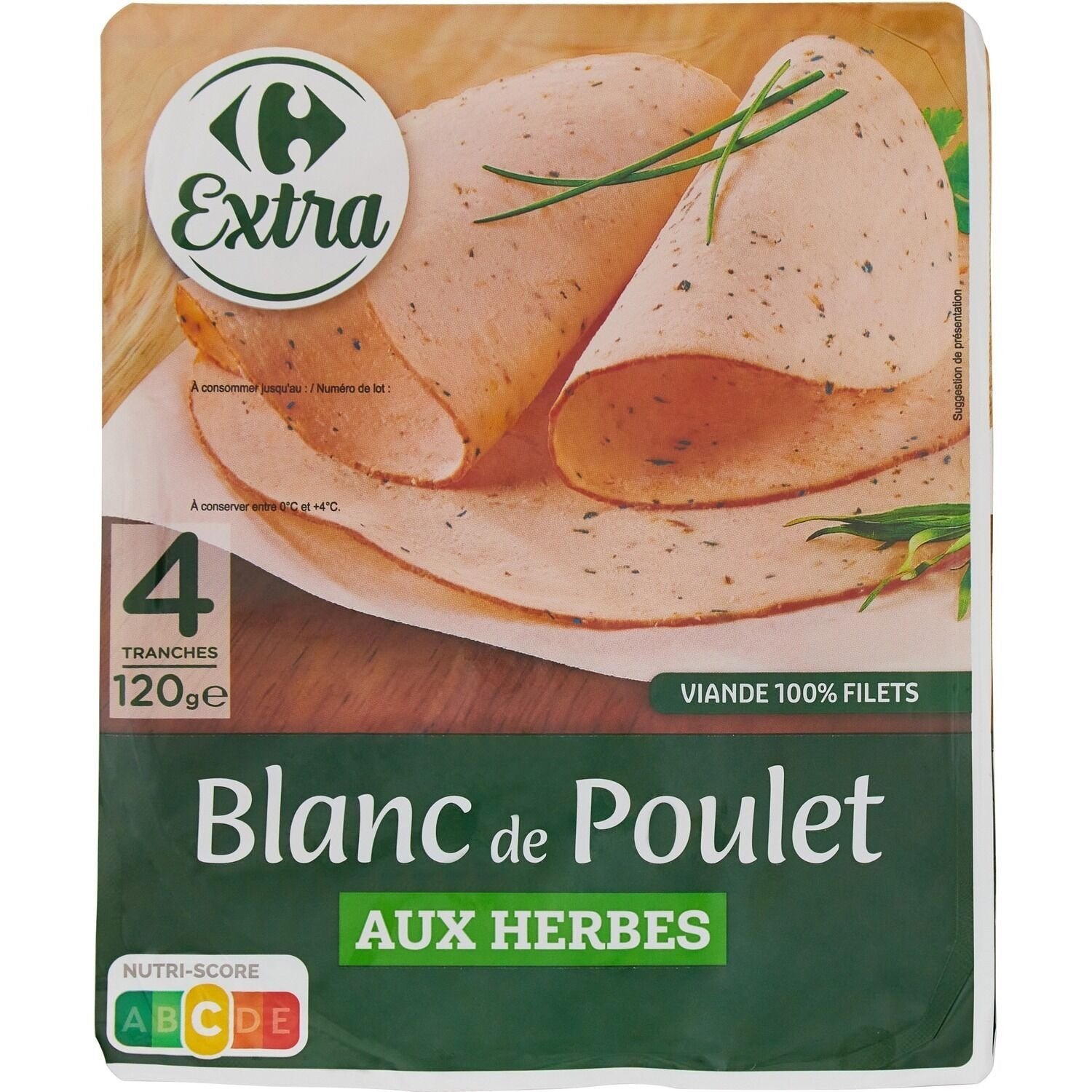 Blanc de poulet aux herbes CARREFOUR EXTRA - 4 tranches - 120g