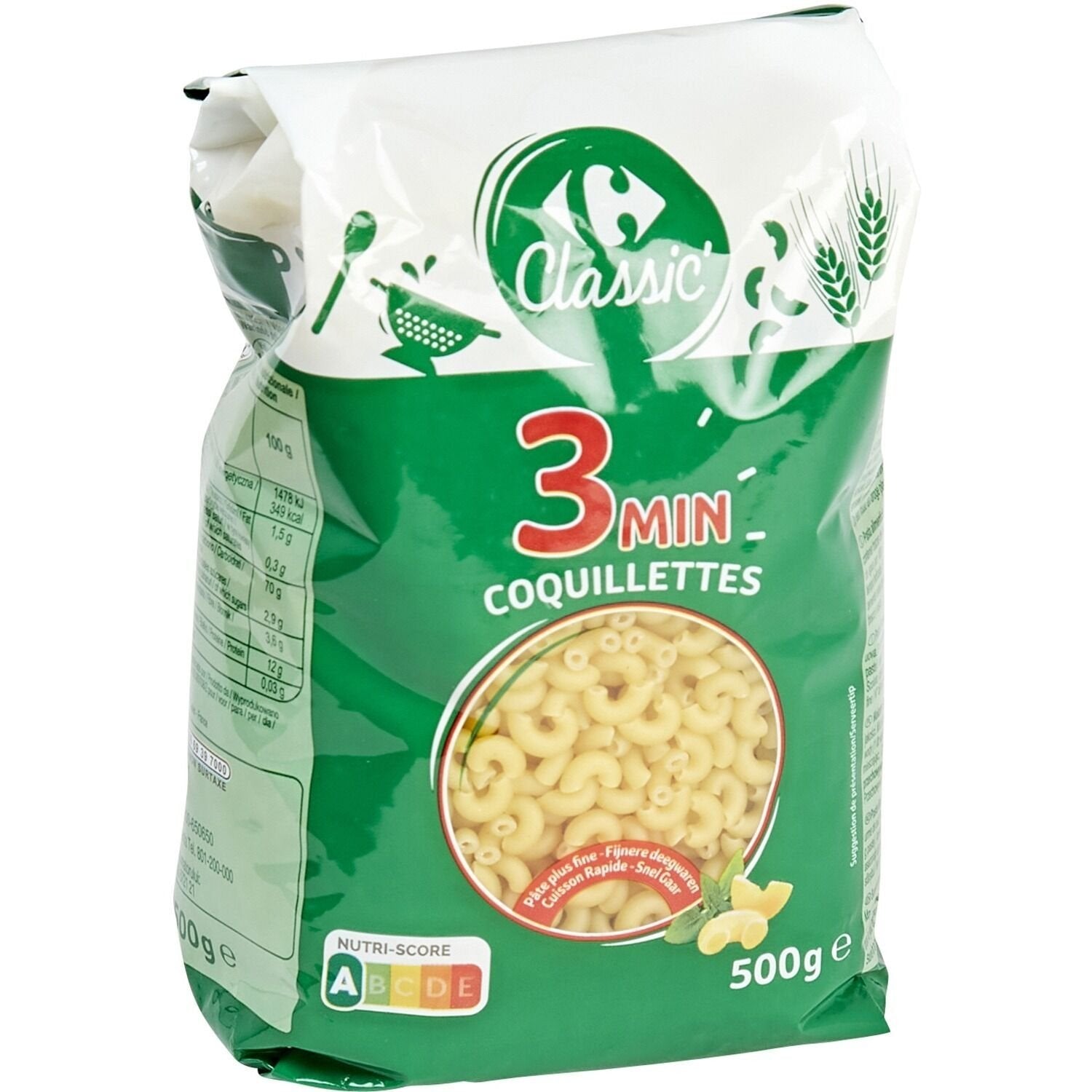 Pâtes coquillettes 3 minutes CARREFOUR CLASSIC - le paquet de 500 G
