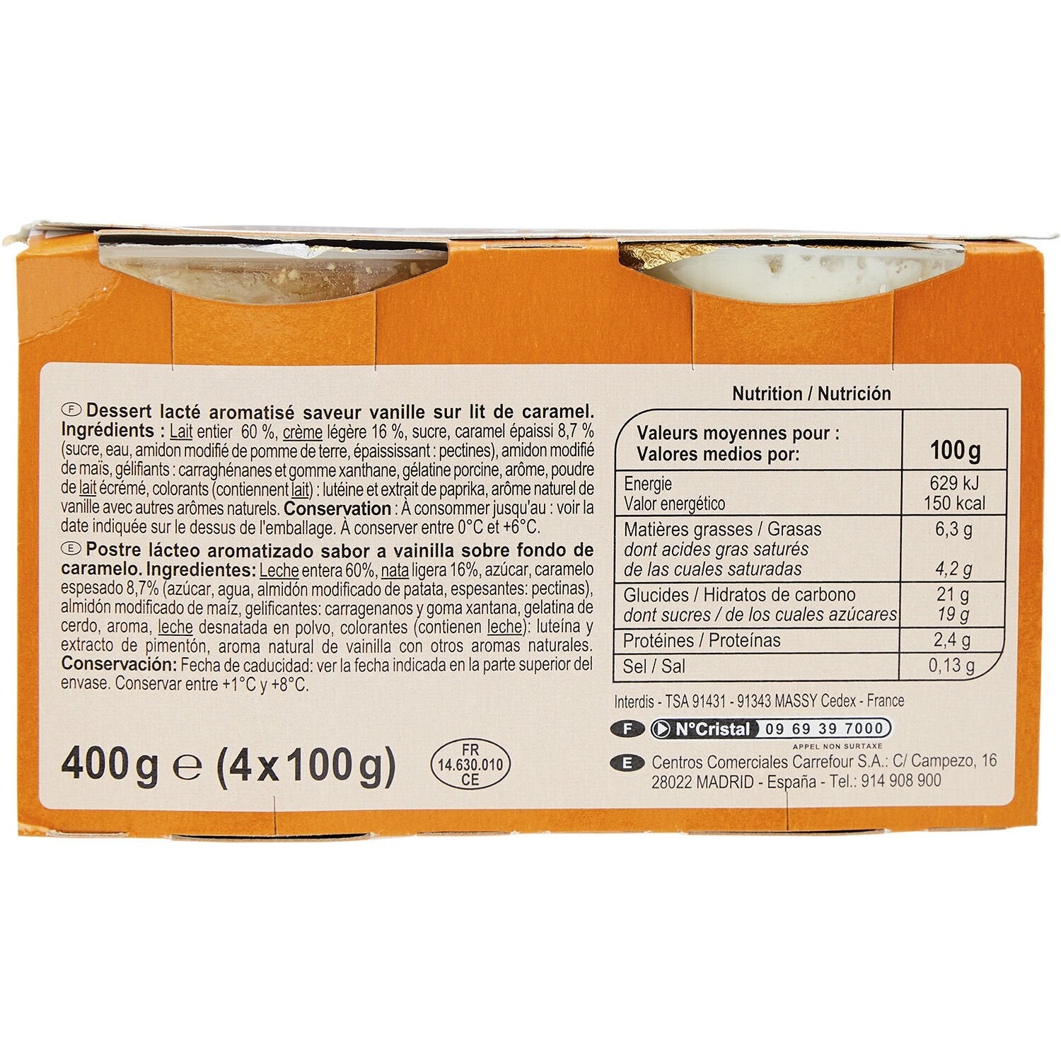 Liégeois vanille caramel CARREFOUR CLASSIC - 4 pots de 100 G