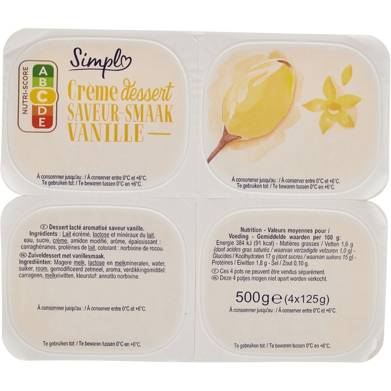 Crèmes dessert saveur vanille SIMPL -  Les 4 pots de 125 G