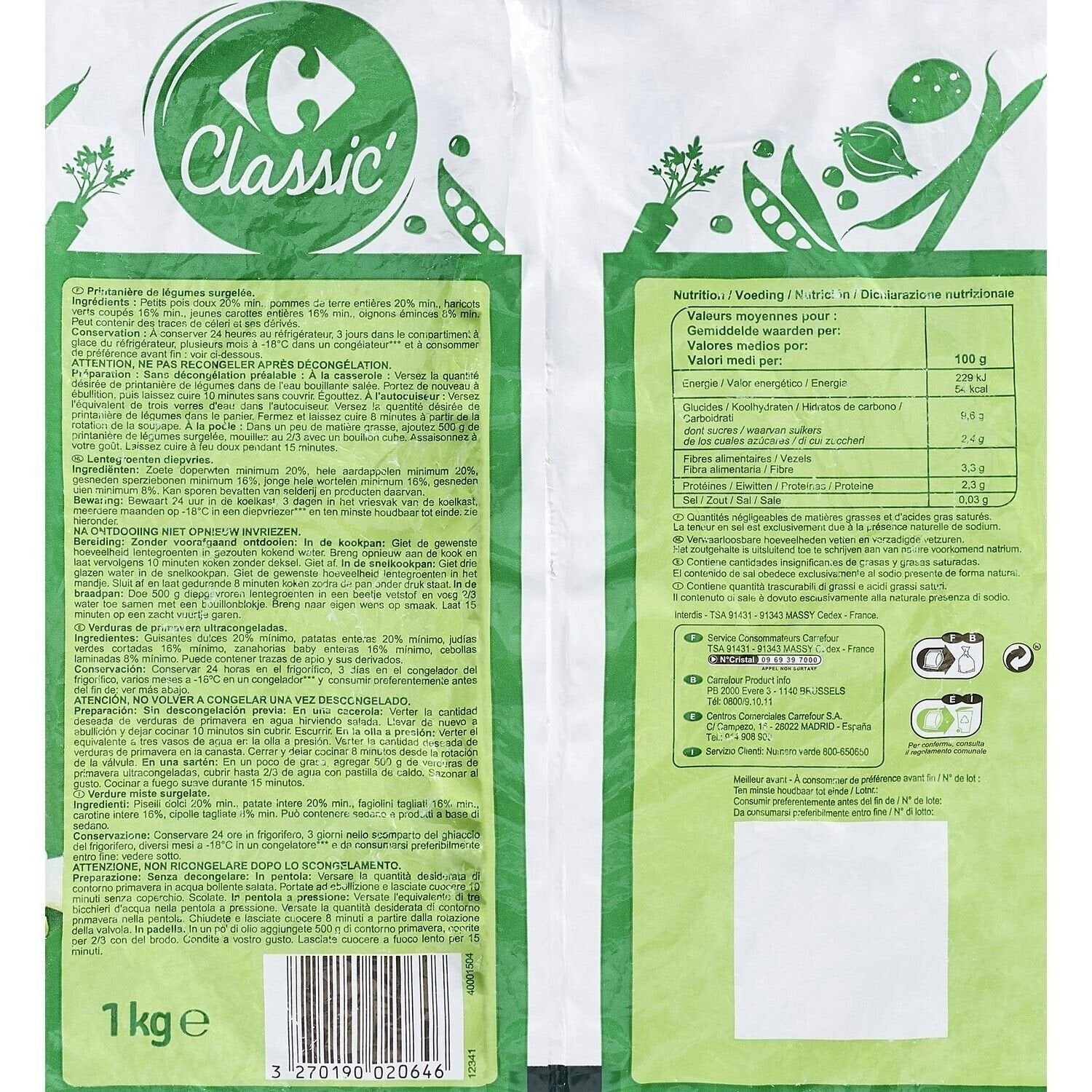 Printanière de légumes CARREFOUR CLASSIC - le sachet d'1Kg