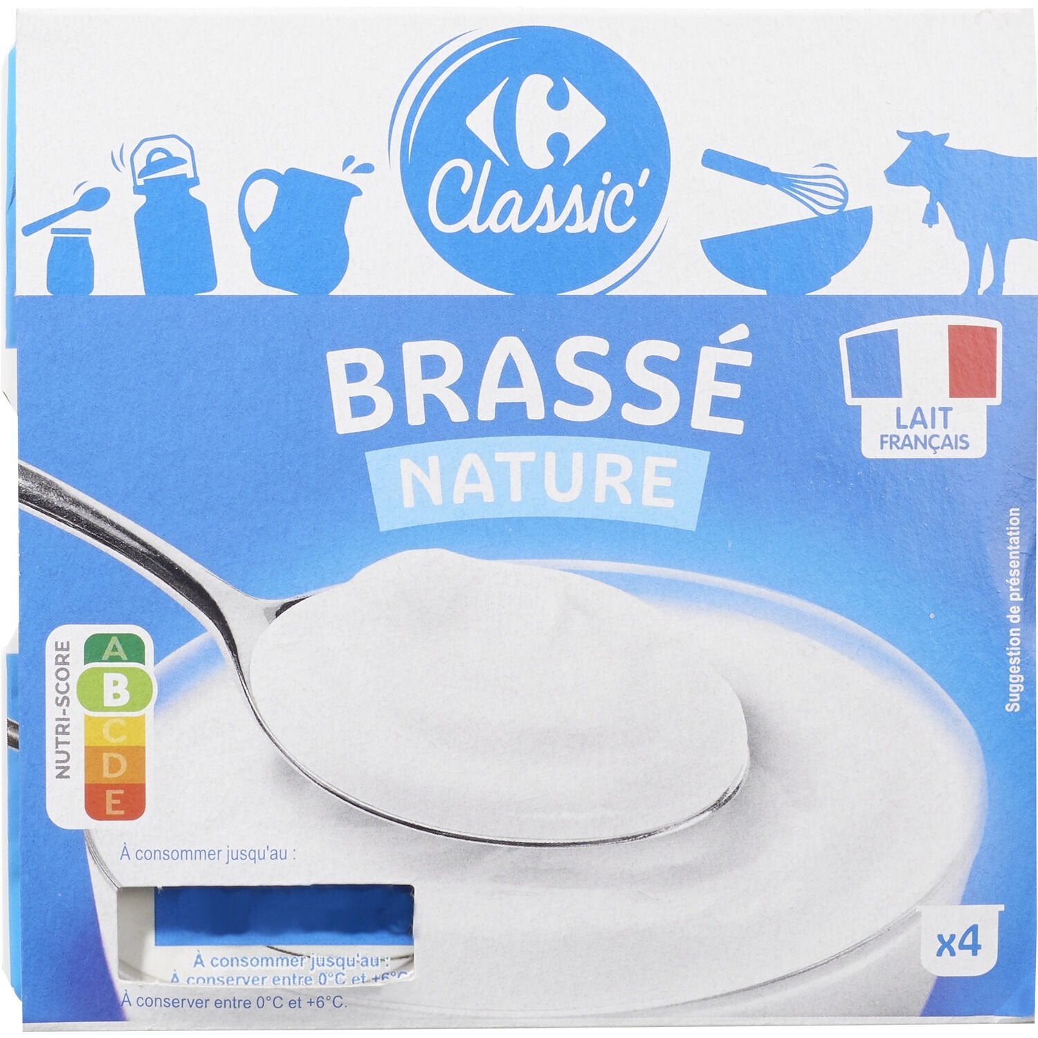 Yaourts Brassé Nature CARREFOUR CLASSIC - Les 4 pots de 125 G