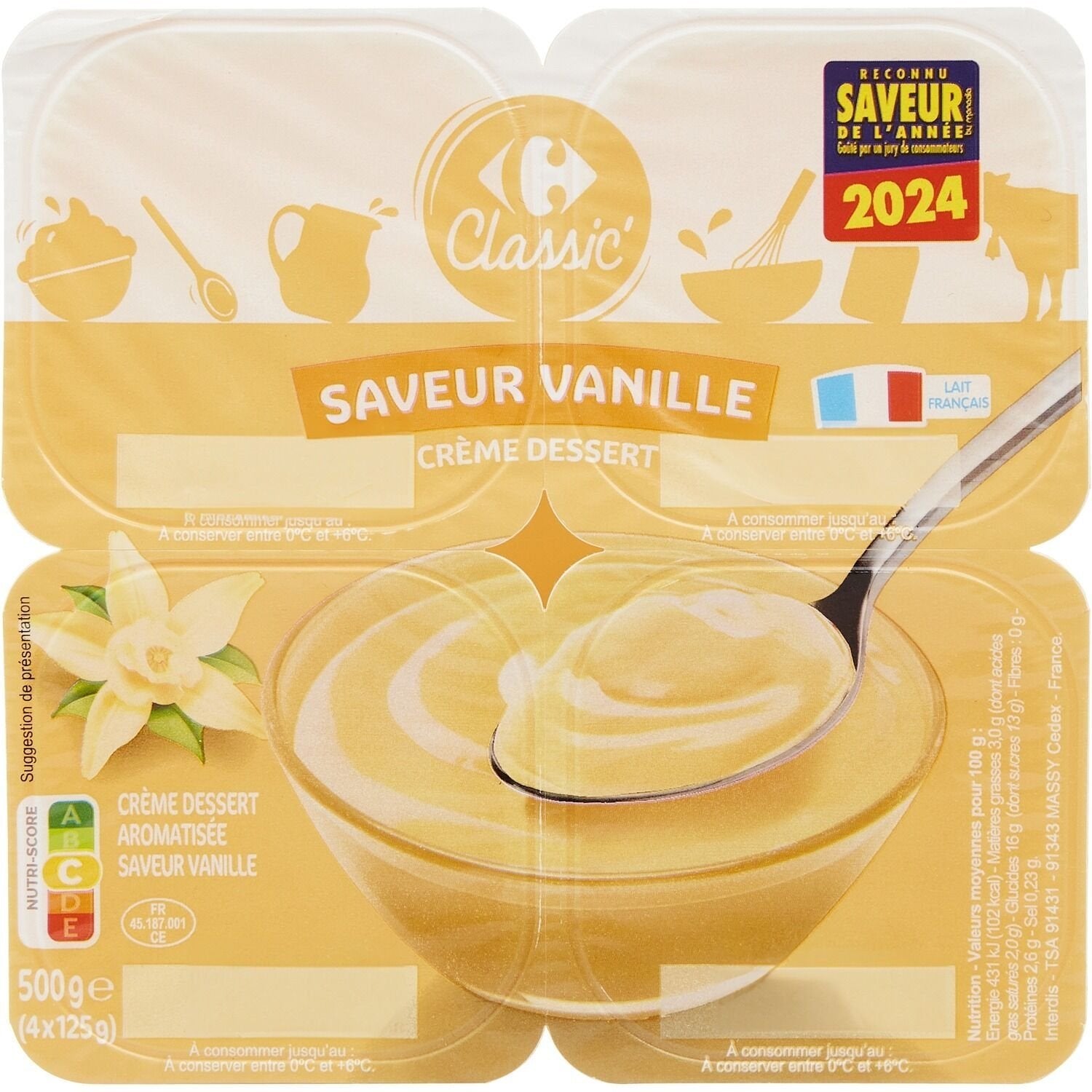 Crèmes dessert saveur vanille CARREFOUR CLASSIC - 4 pots de 125g