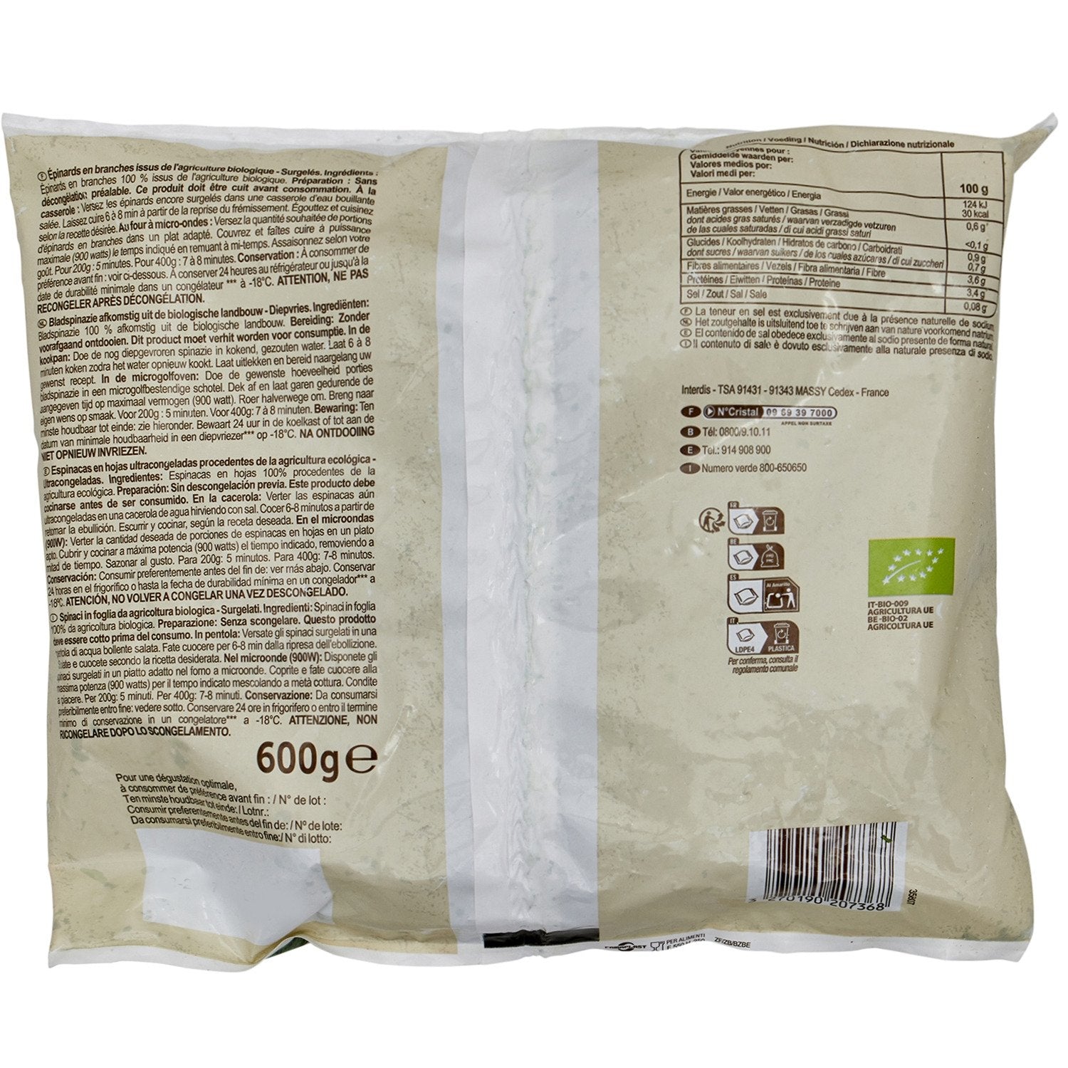 Epinards en branches Bio CARREFOUR - BIO 600 g