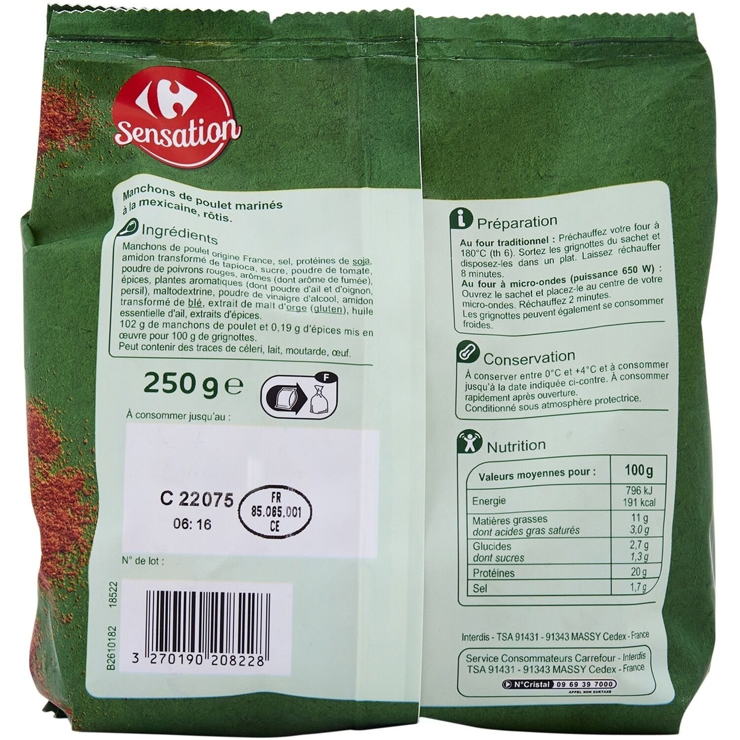 Grignottes de poulet rôties mexicain CARREFOUR SENSATION - 250g