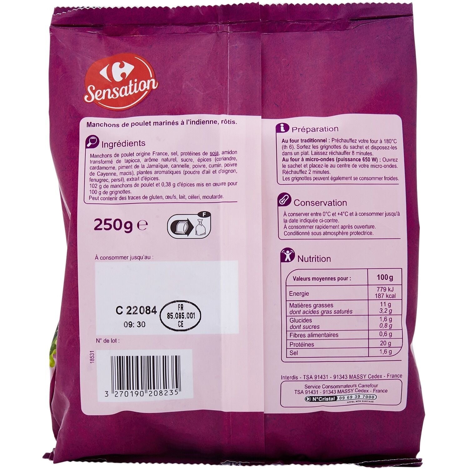 Grignottes de poulet rôties indien CARREFOUR SENSATION - sachet de 250g