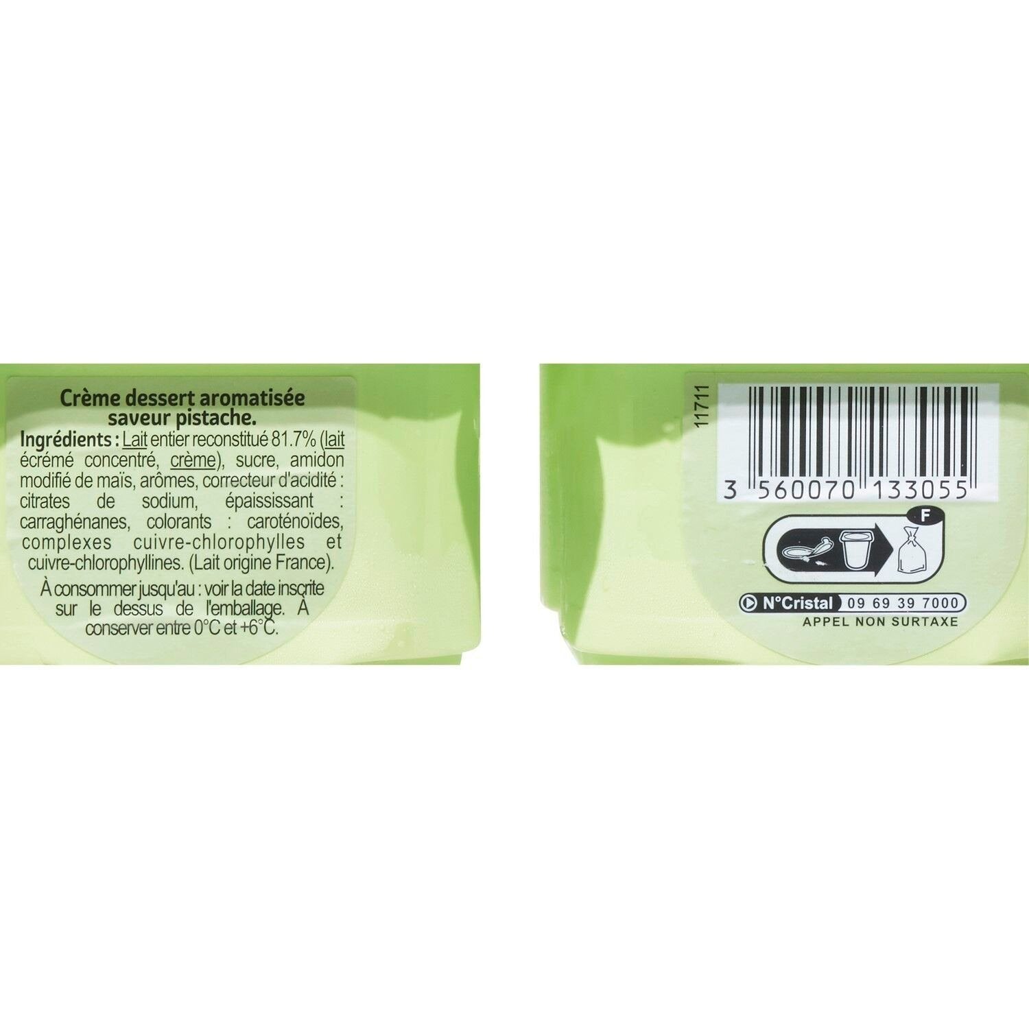 Crème dessert saveur pistache CARREFOUR CLASSIC - Les 4 pots de 125 G