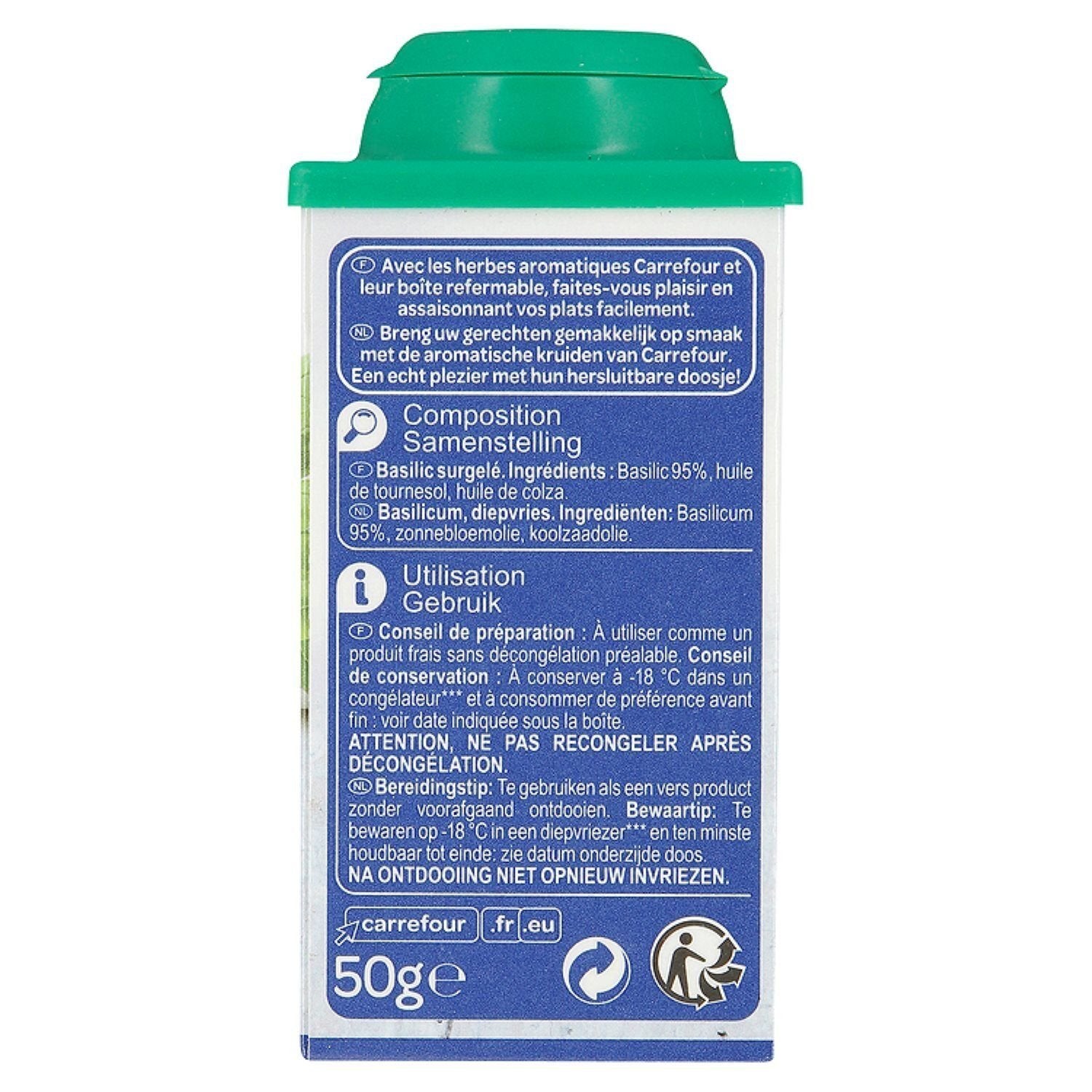 basilic surgelé CARREFOUR EXTRA - la boîte de 50g