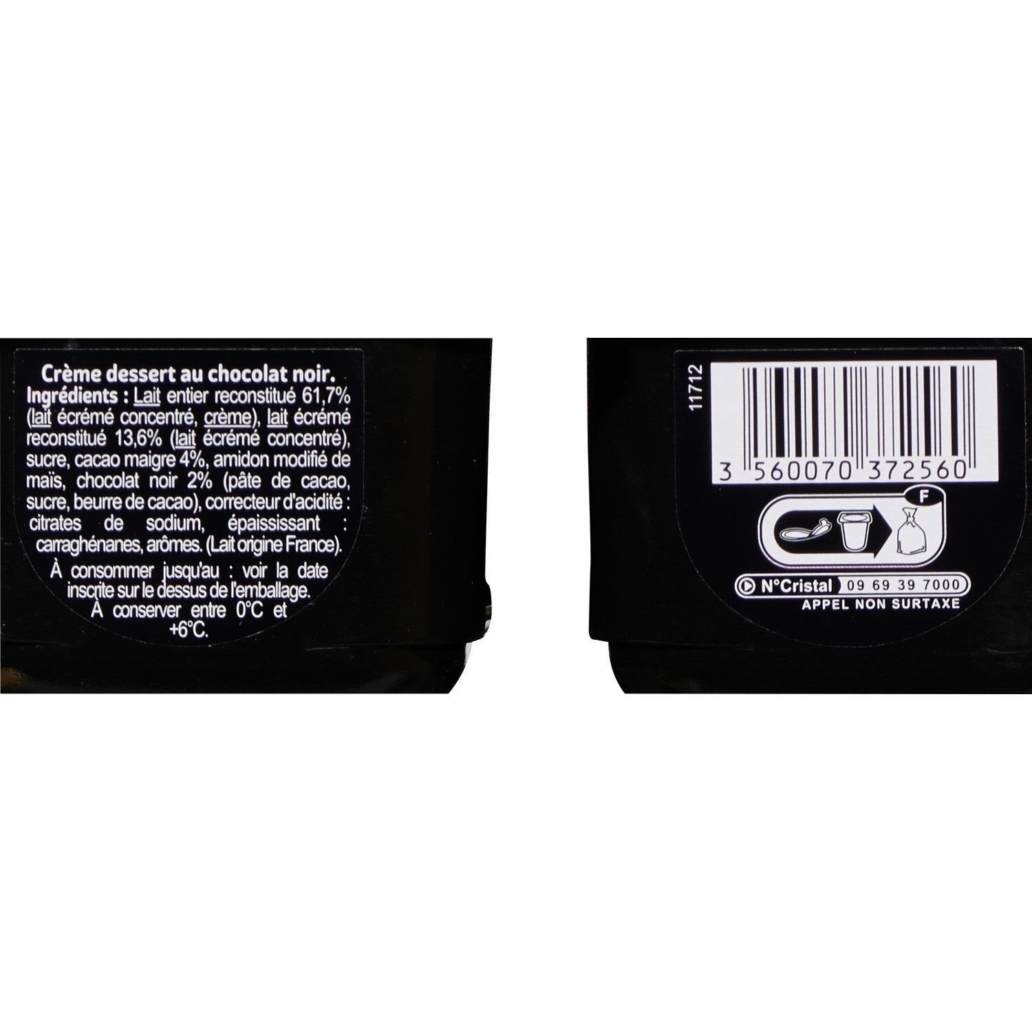 Crème dessert chocolat noir CARREFOUR CLASSIC - 4 pots de 125 G