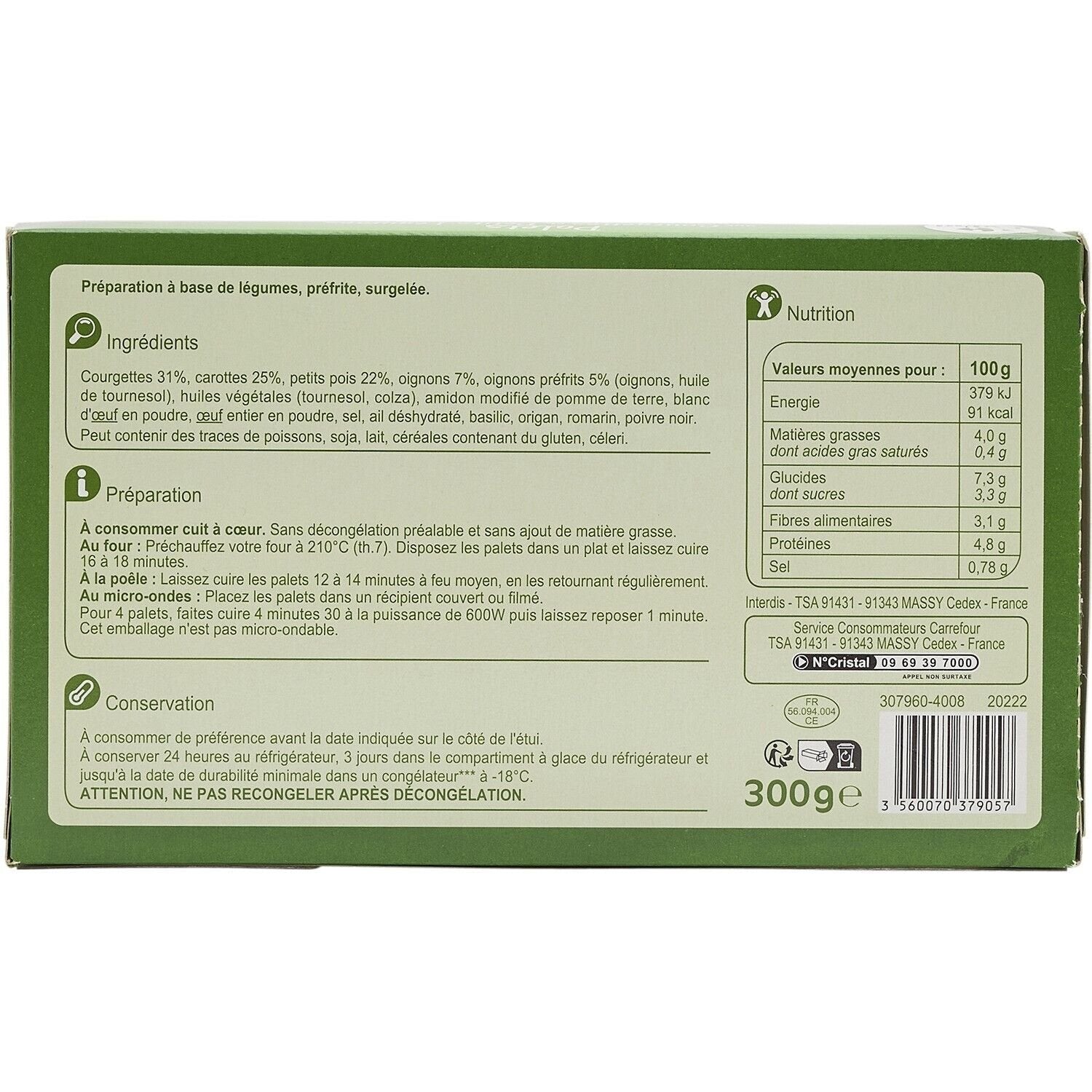 Palets courgettes et petits légumes CARREFOUR EXTRA - la boite de 8 - 300 g