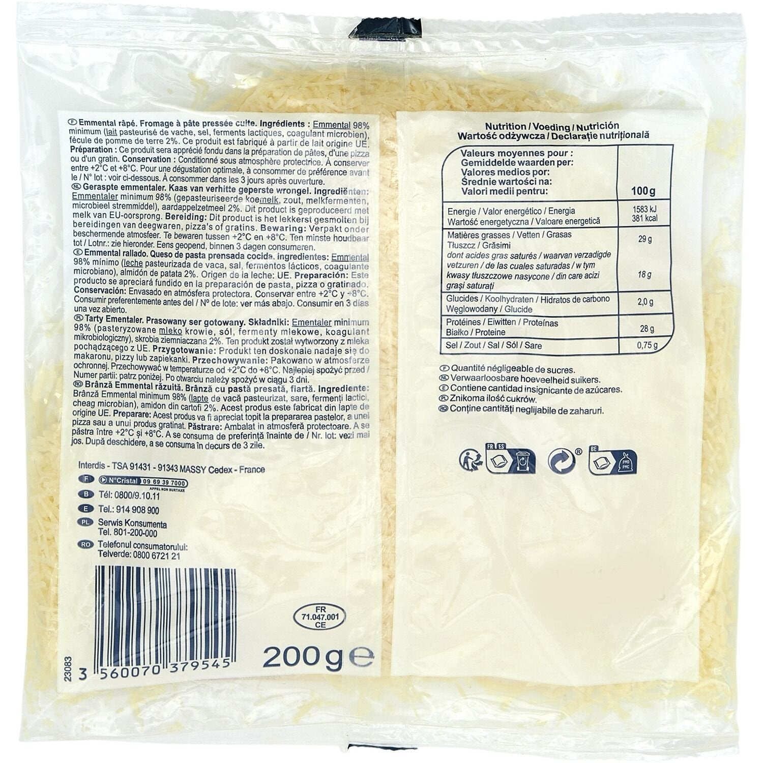 Emmental râpé SIMPL - sachet de 200 G