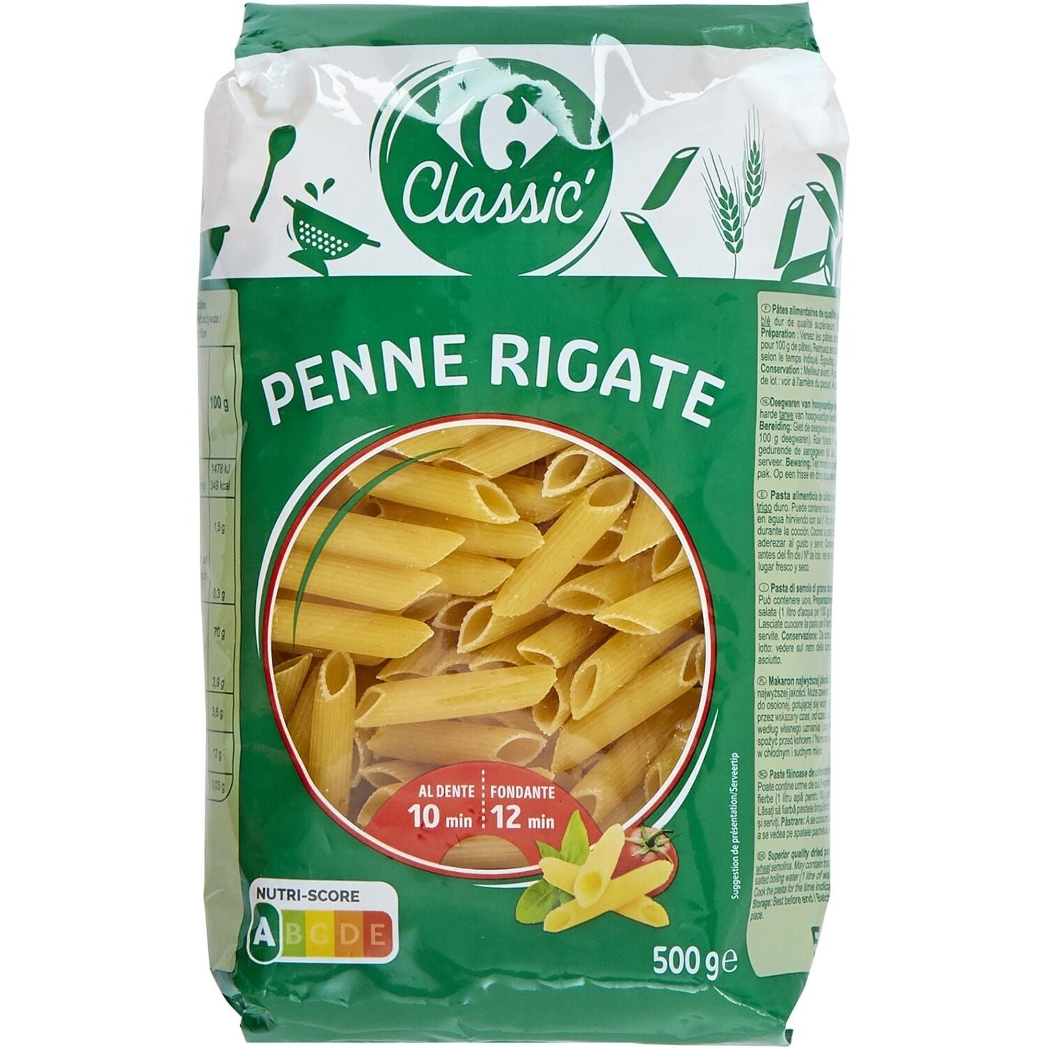 Pâtes penne rigate CARREFOUR CLASSIC - le paquet de 500 G