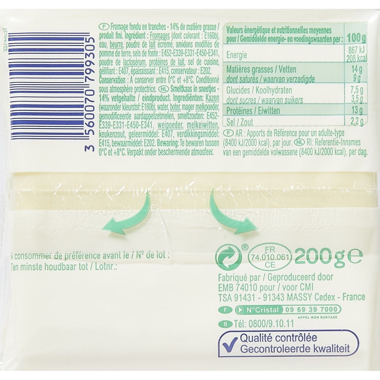 Fromage en Tranches - paquet de 10 tranches - 200g