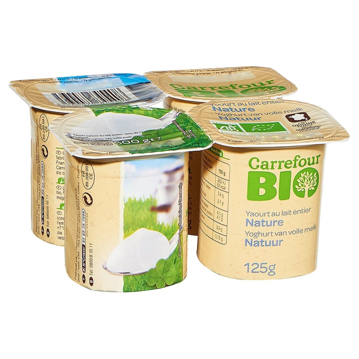 Yaourts nature Bio CARREFOUR BIO - Les 4 pots de 125 G