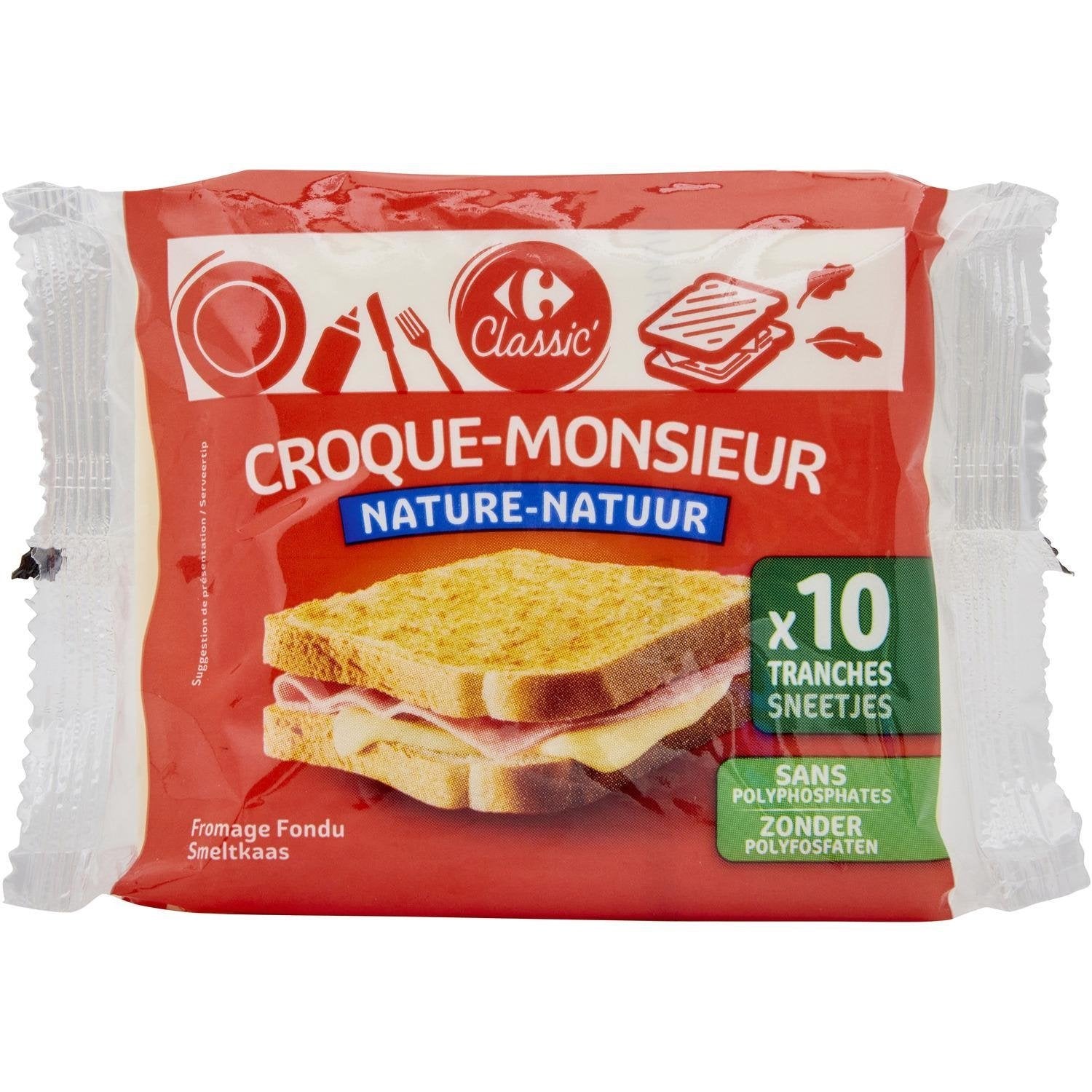 Fromage croque-monsieur nature CARREFOUR CLASSIC - paquet de 10 tranches - 200 G