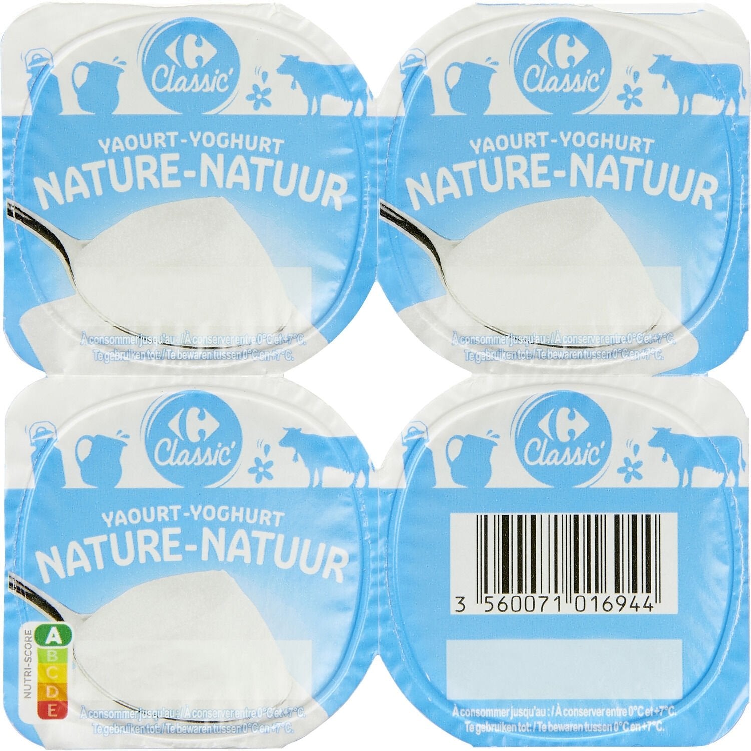 Yaourts Nature nature CARREFOUR CLASSIC - les 4 pots de 125 G