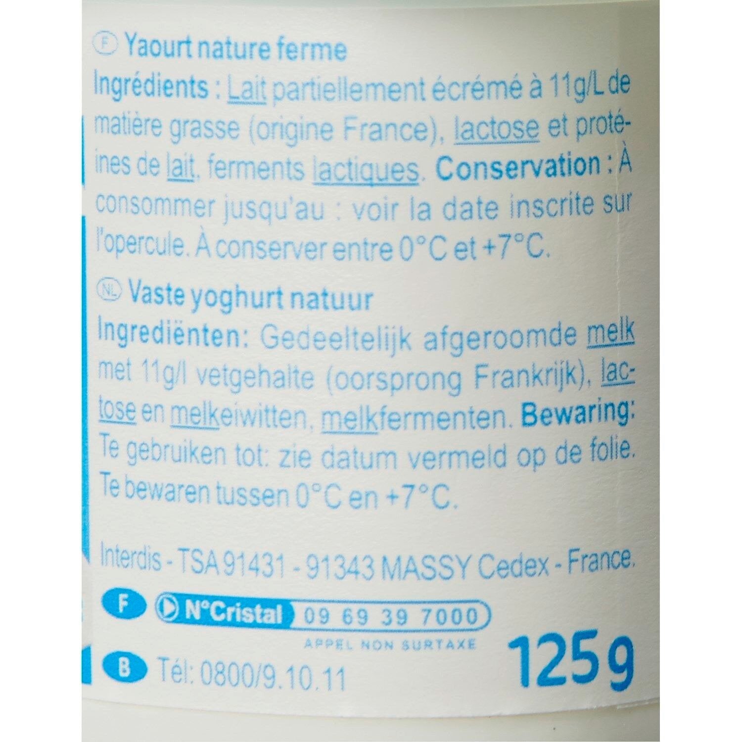 Yaourts Nature nature CARREFOUR CLASSIC - les 4 pots de 125 G