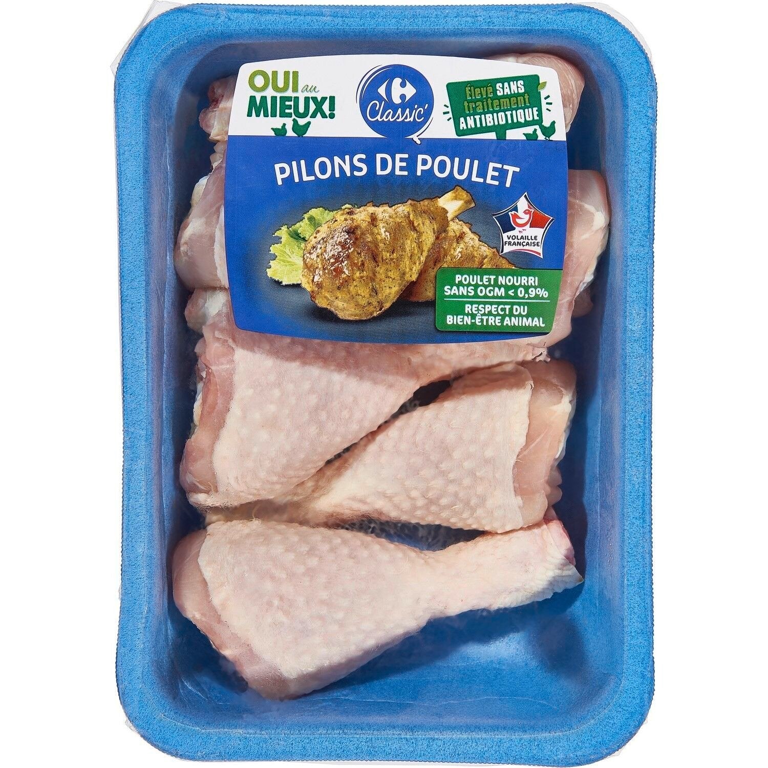 Pilons de poulet blanc CARREFOUR CLASSIC - barquette de 600g