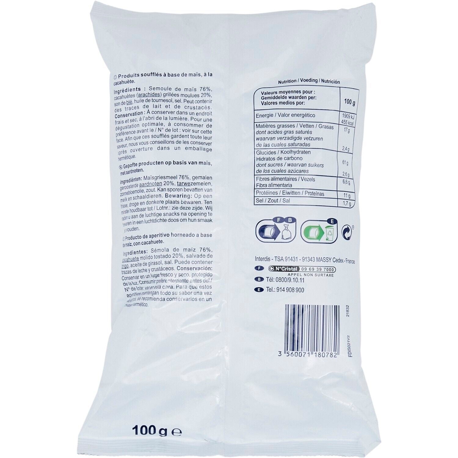 Biscuits apéritifs soufflés cacahuète SIMPL - le paquet de 100 G