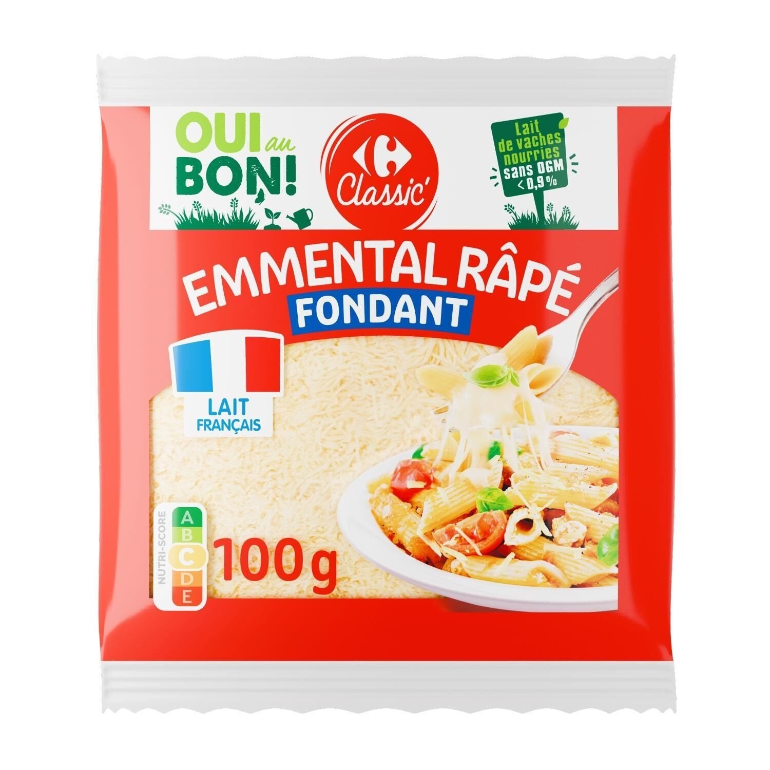 Fromage Râpé Emmental Sans OGM CARREFOUR CLASSIC - sachet de 100 G