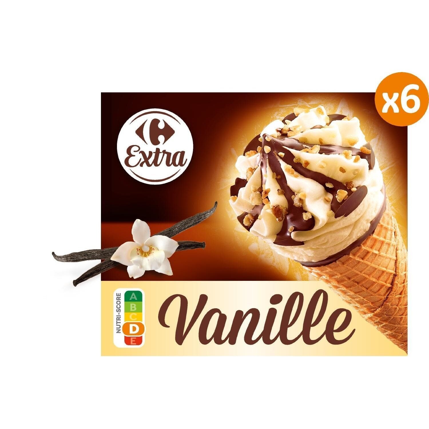 Glaces cônes vanille CARREFOUR - 6 pcs - 409g