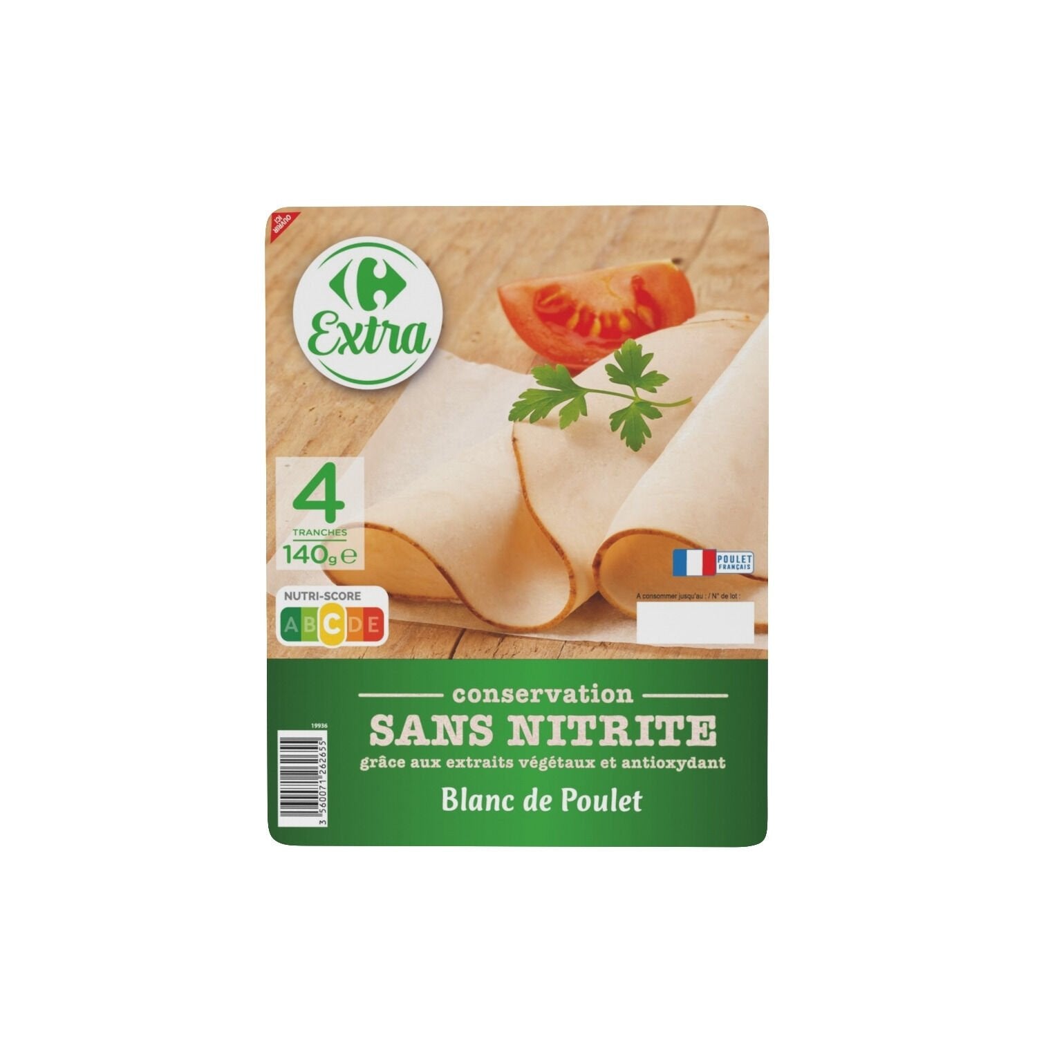 Blanc de poulet conservation sans nitrite CARREFOUR EXTRA - 4 tranches - 140g