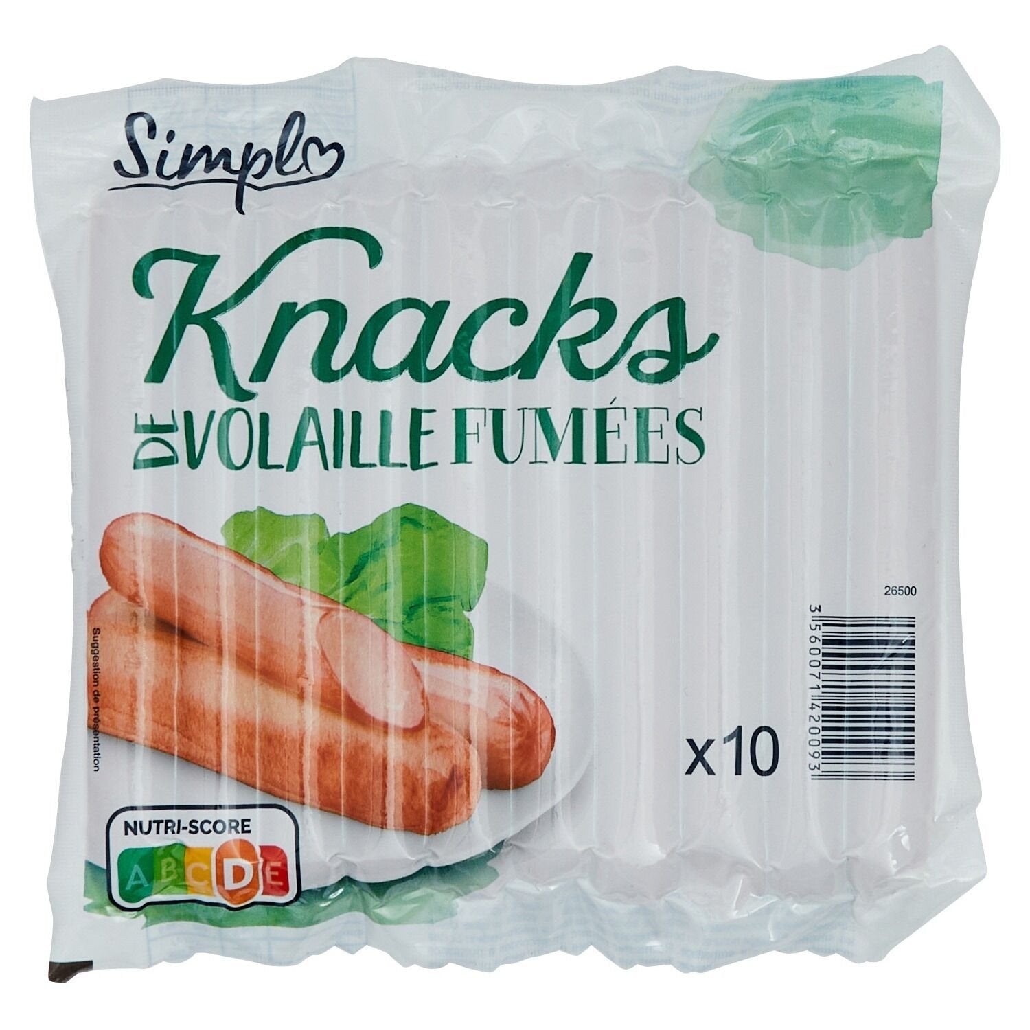 Knack de volaille fumées SIMPL - paquet de 10 - 350g
