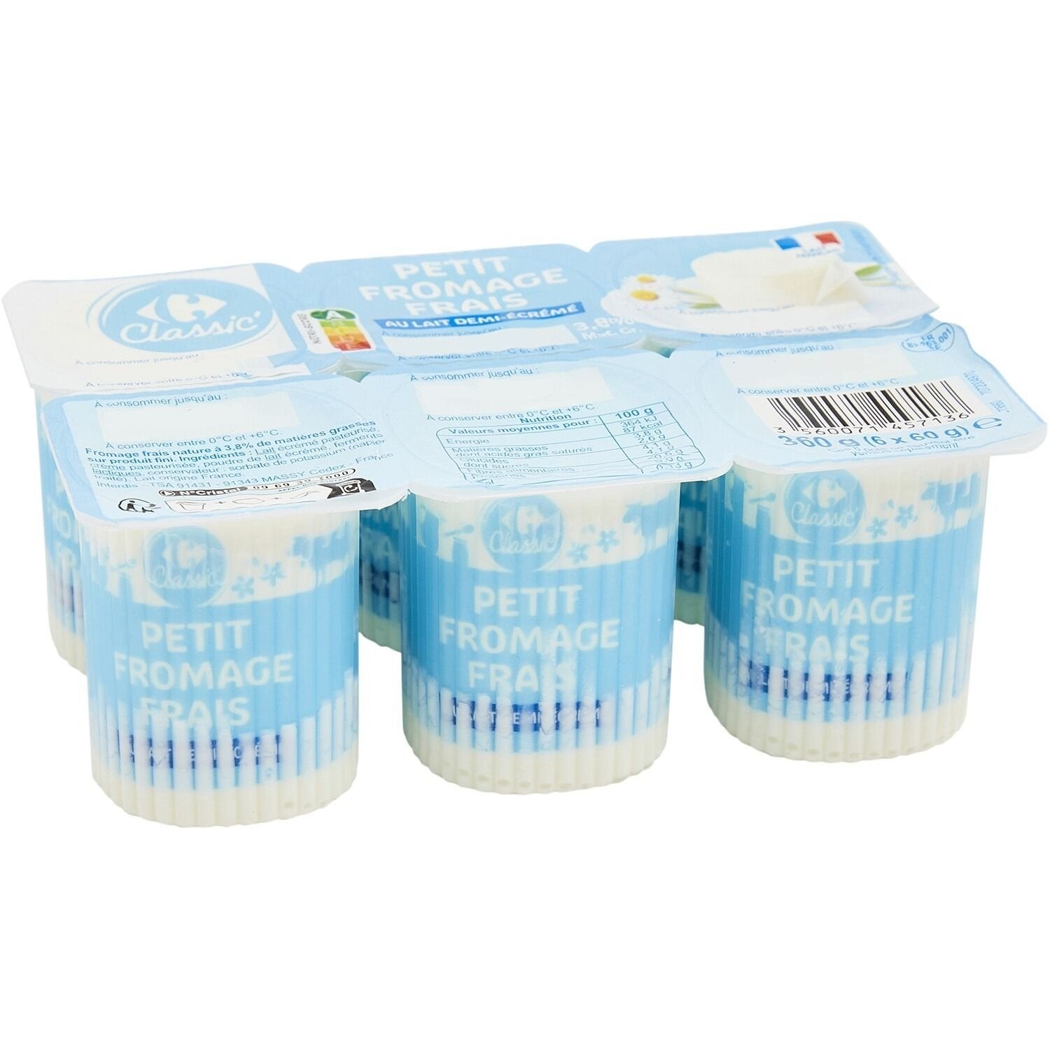Fromage frais 3,8% MG CARREFOUR CLASSIC - 6 pots de 60g