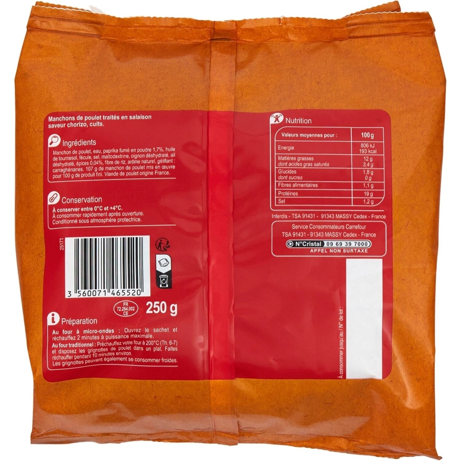 Grignottes de poulet saveur chorizo CARREFOUR SENSATION - 250g