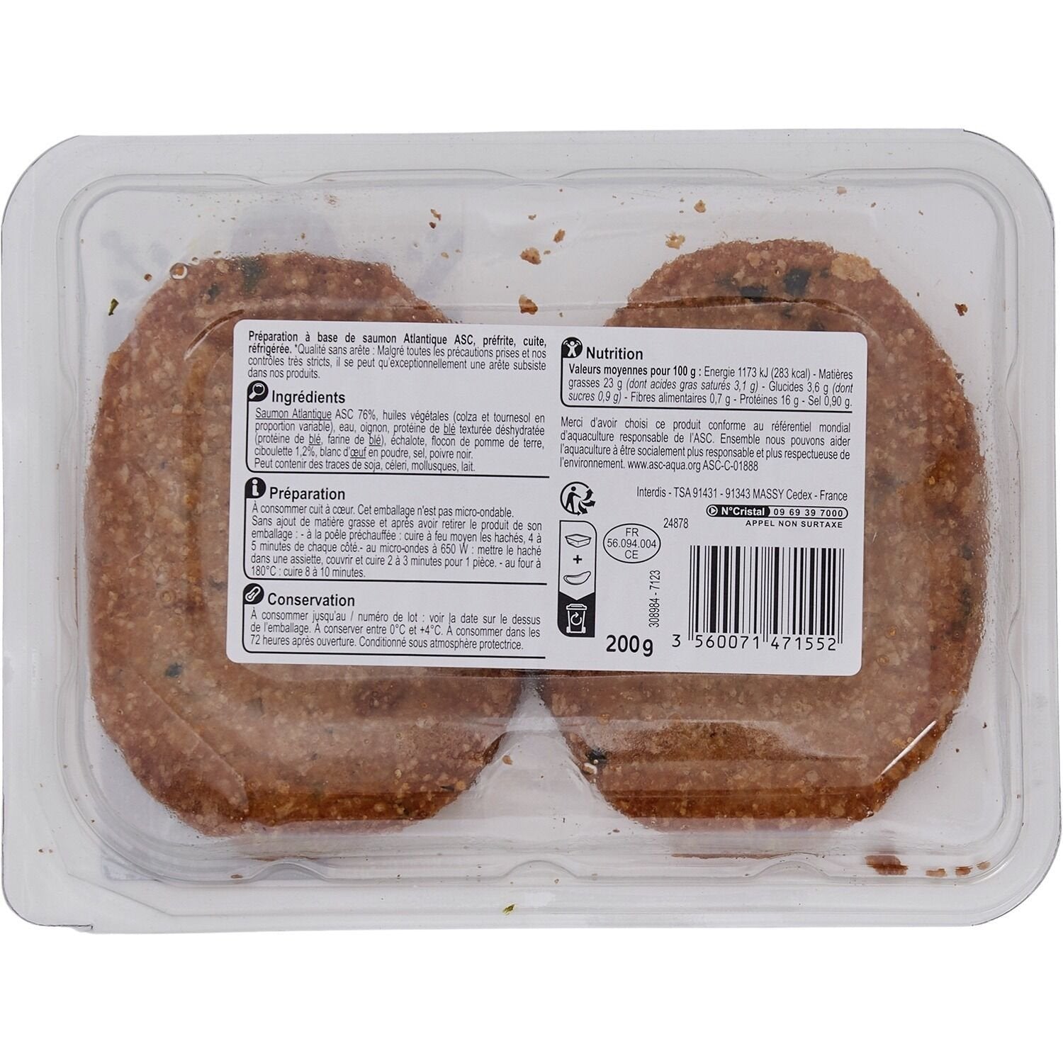 Haché au saumon à la ciboulette CARREFOUR CLASSIC - 100g