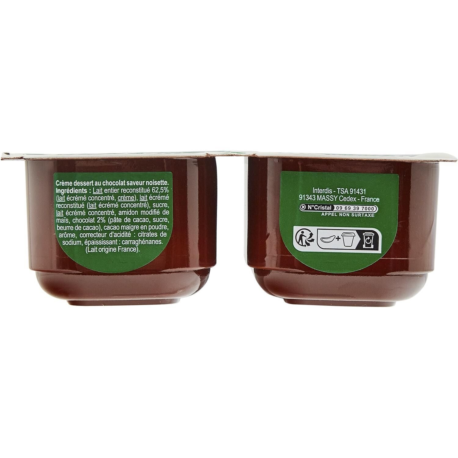 Crème dessert chocolat noisette CARREFOUR es 4 pots de 125 G