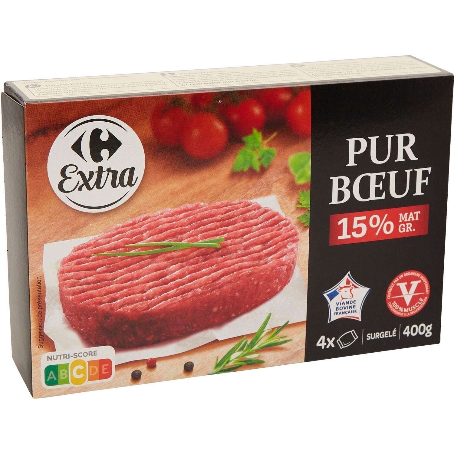 Steaks haché pur bœuf CARREFOUR EXTRA - 4 steaks de 100g