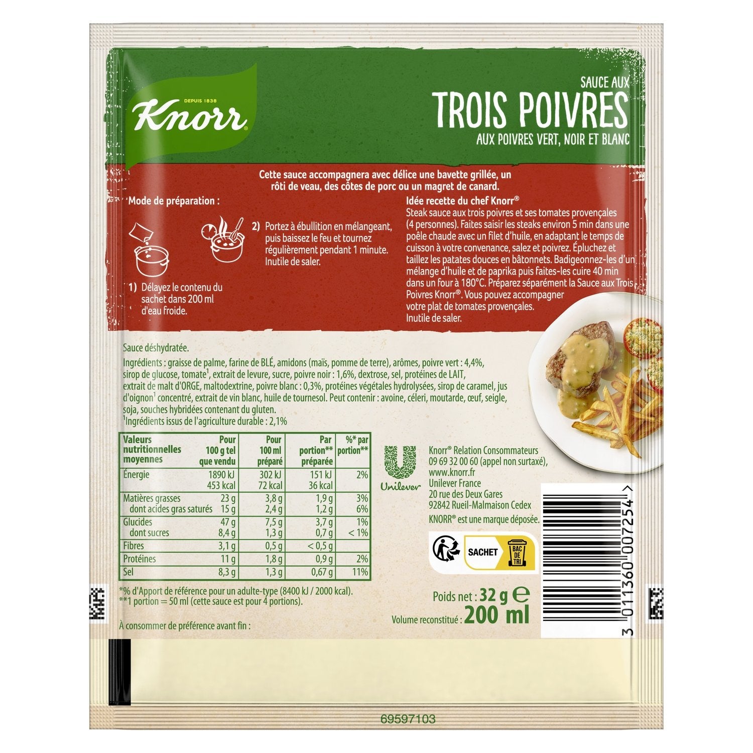 Sauce Déshydratée aux Trois Poivres KNORR 32 g