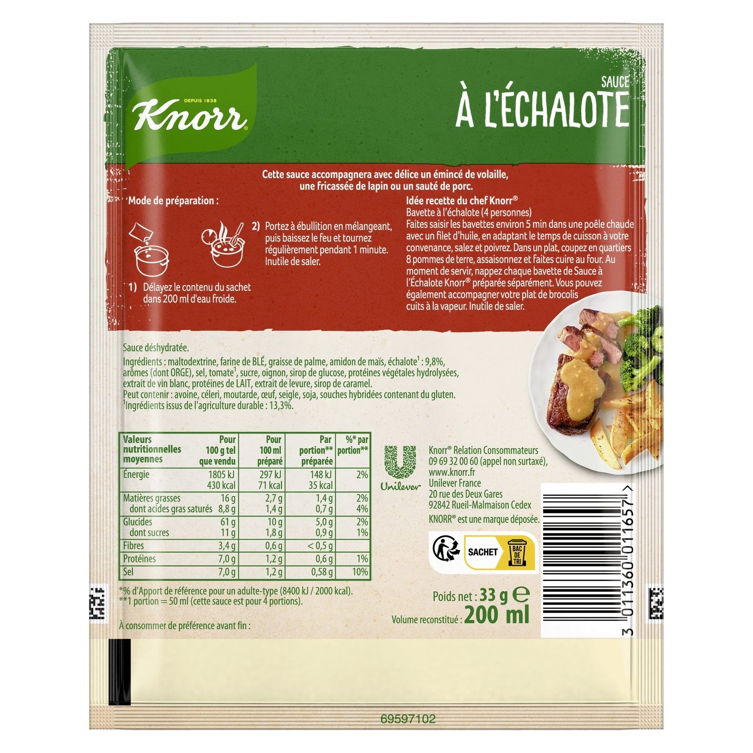 Sauce déshydratée à l'échalote KNORR 33 g
