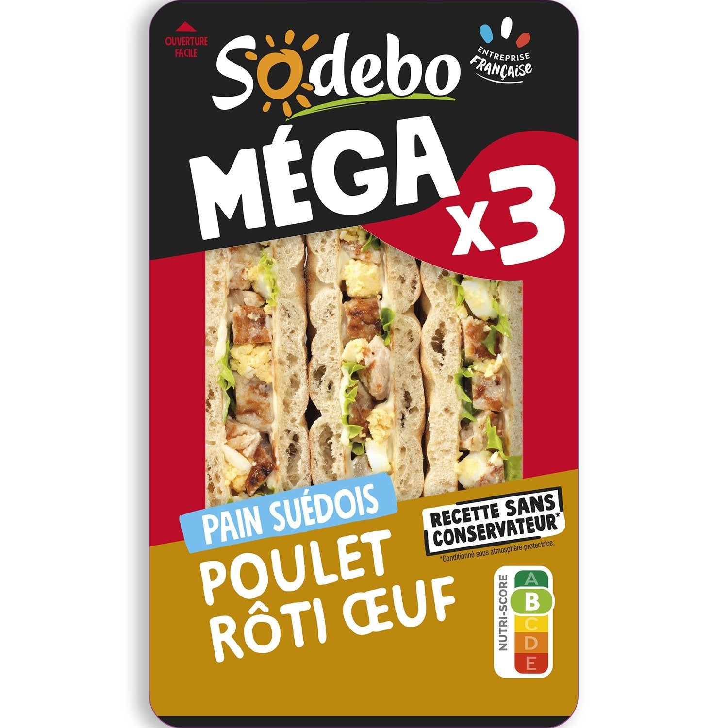 Sandwichs club pain suédois poulet rôti œuf SODEBO 230 g