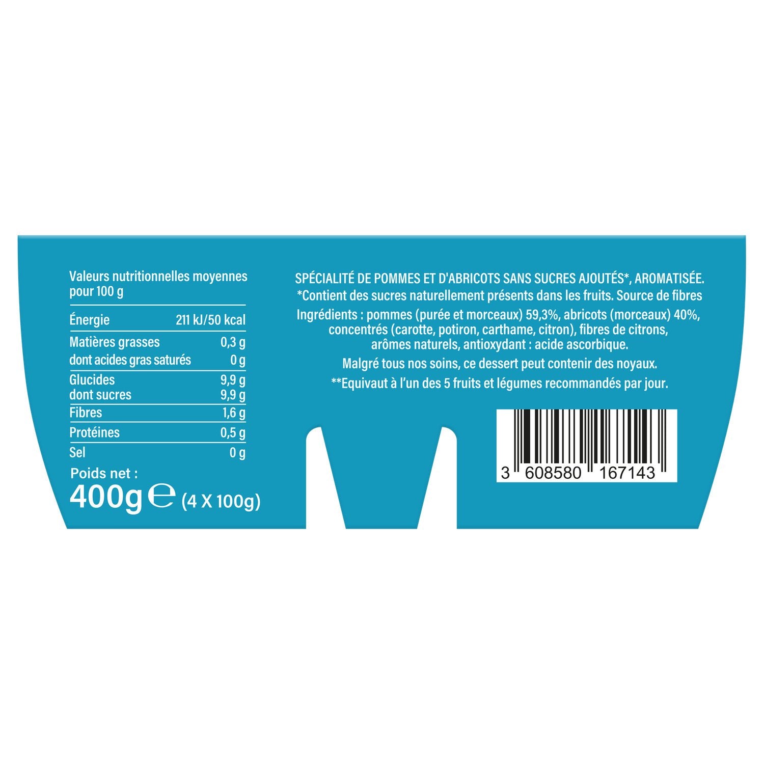 Compote Pomme Abricot Sans Sucres ANDROS - 4 pots de 100g