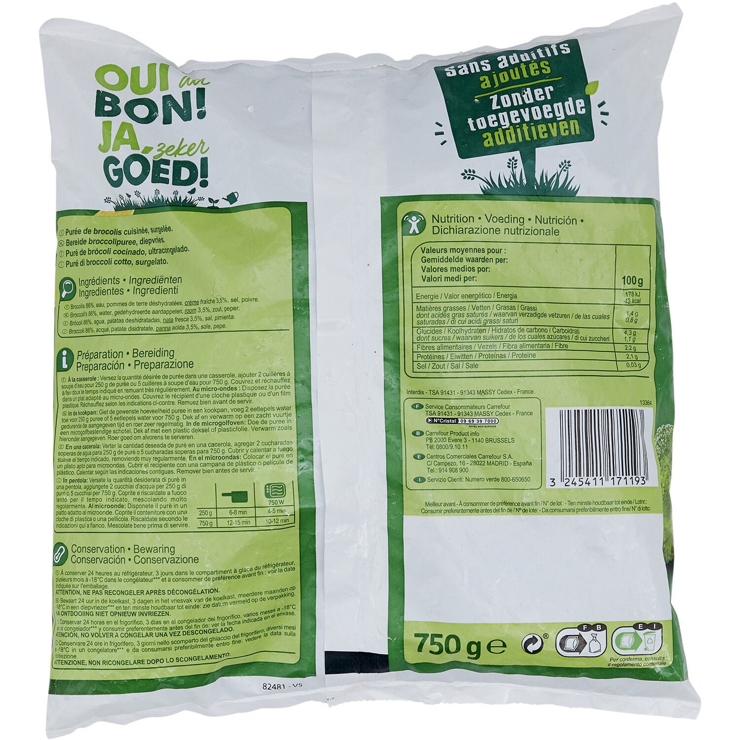 Purée de brocolis CARREFOUR CLASSIC - le sachet de 750g