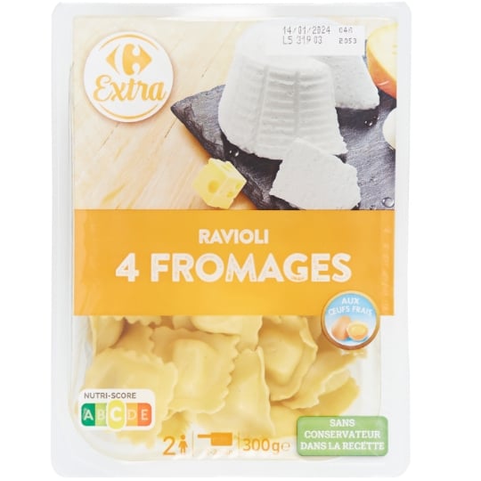 Pâtes fraîches Ravioli 4 fromages CARREFOUR EXTRA 300g