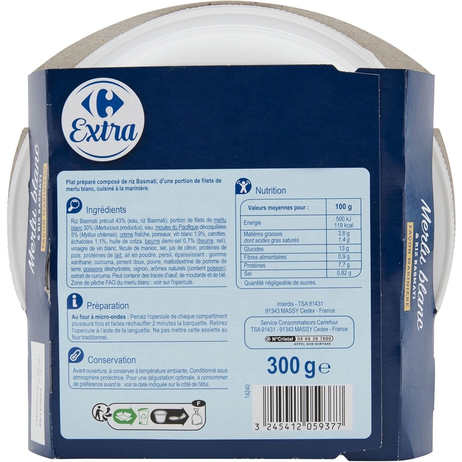 Plat cuisiné Merlu blanc façon marinière CARREFOUR 300g