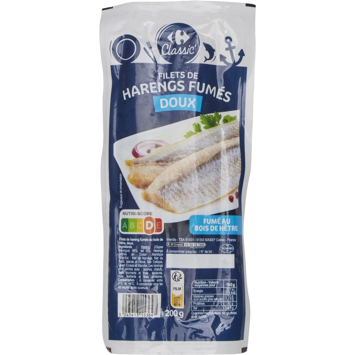 Filets de harengs fumés doux CARREFOUR CLASSIC - 200g
