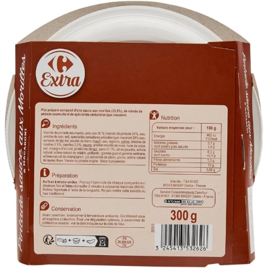 Plat cuisiné pintade morilles macaroni CARREFOUR EXTRA 300g