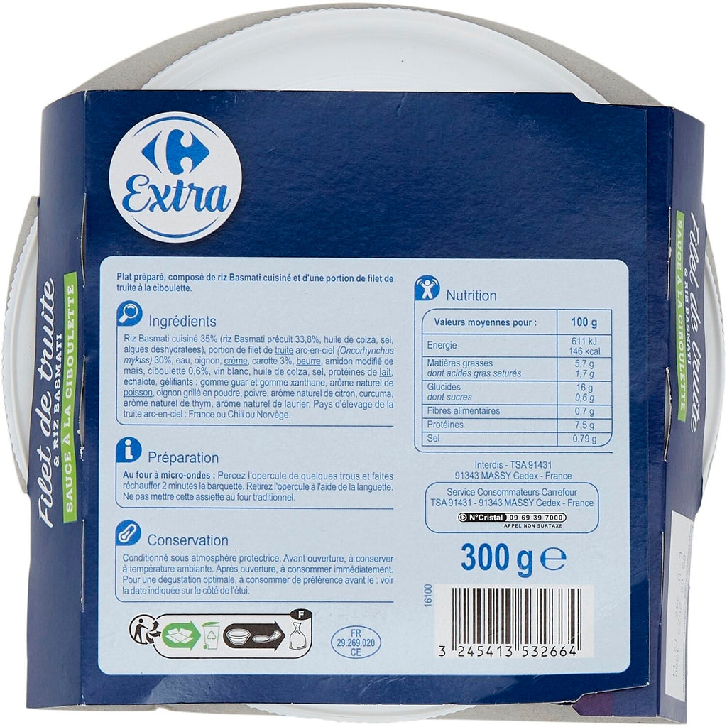 Plat cuisiné truite sauce ciboulette CARREFOUR EXTRA 300g