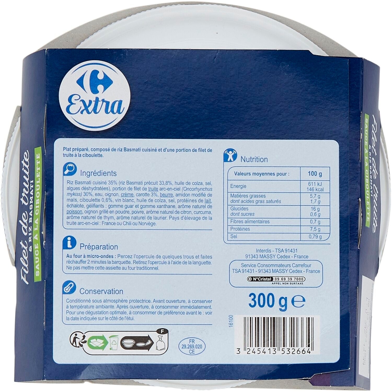 Plat cuisiné truite sauce ciboulette CARREFOUR EXTRA 300g